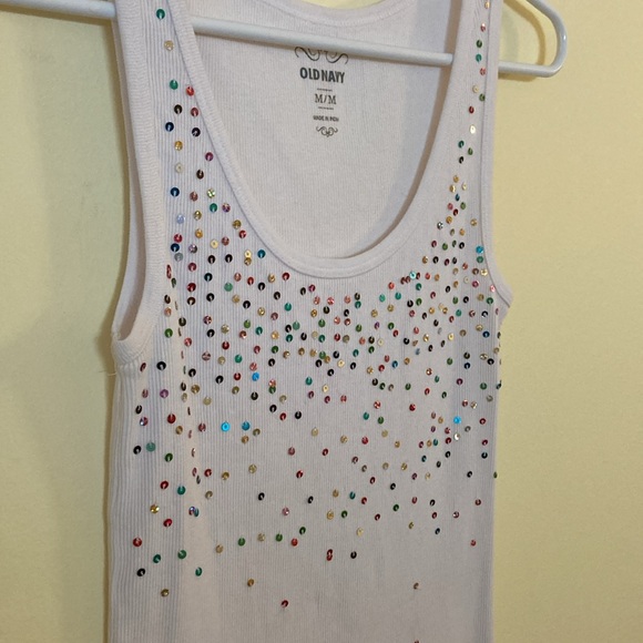 Old Navy Tops - Old Navy Medium White Colorful Sequined Tank Top 🤍 🌈